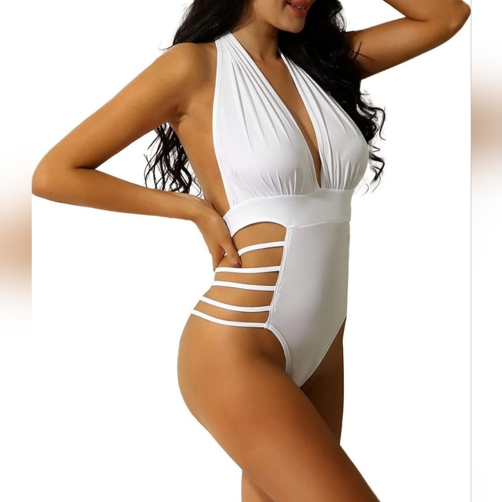 NWT Sexy One Piece Swimsuit Deep V-Neck Plunge Backless